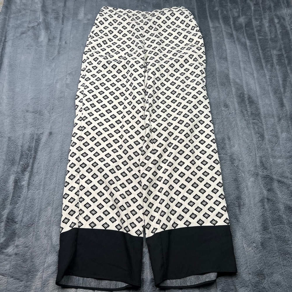 Zara Womens Small Black White Geometric Diamond Print Wide Leg Pants Flowy 15431